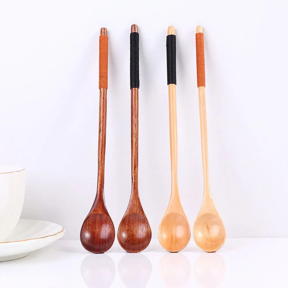 Wooden Long Handle Spoon – Soup, Coffee & Cooking Utensil Wooden Kitchen Spoon Babs