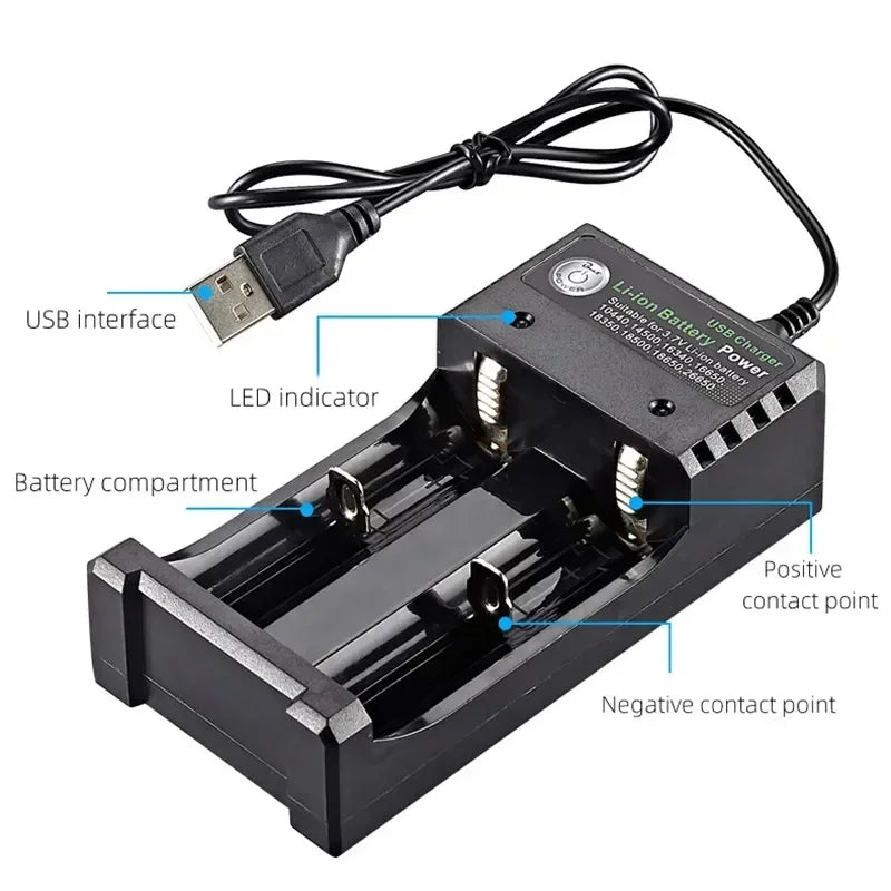 18650 Dual Slot USB Li-Ion Battery Charger with LED Indicator Battery Charger Babs
