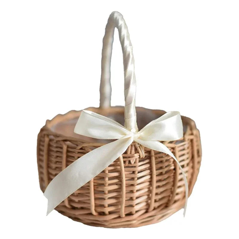 Hand-Woven Wicker Flower Basket with Handle | Home & Picnic Wicker Storage Basket Babs White L
