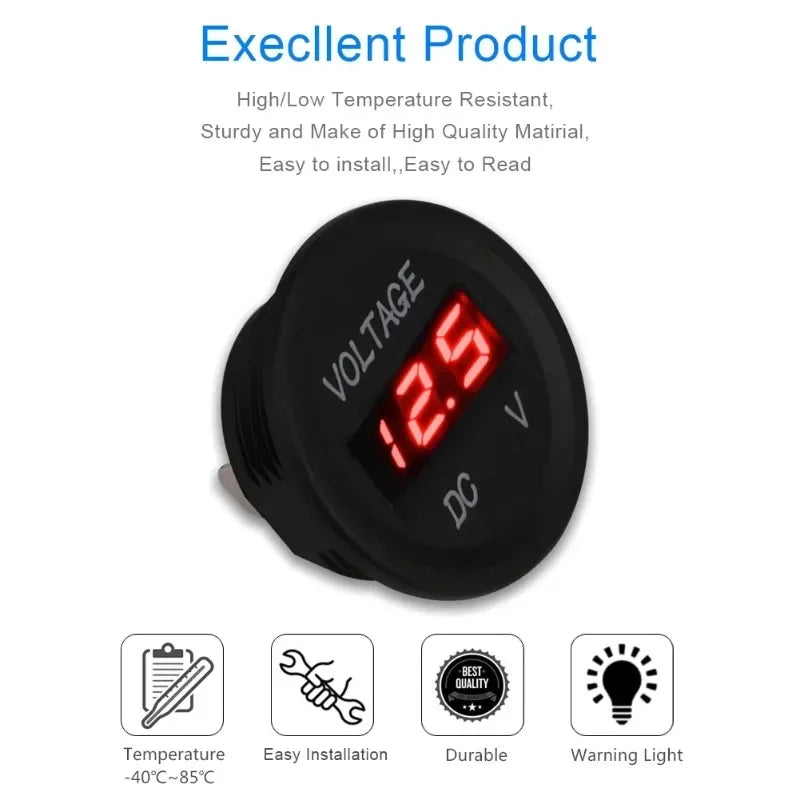 DC 12V-24V Digital Voltmeter Gauge – Waterproof, LED Display Digital Voltmeter Gauge Babs