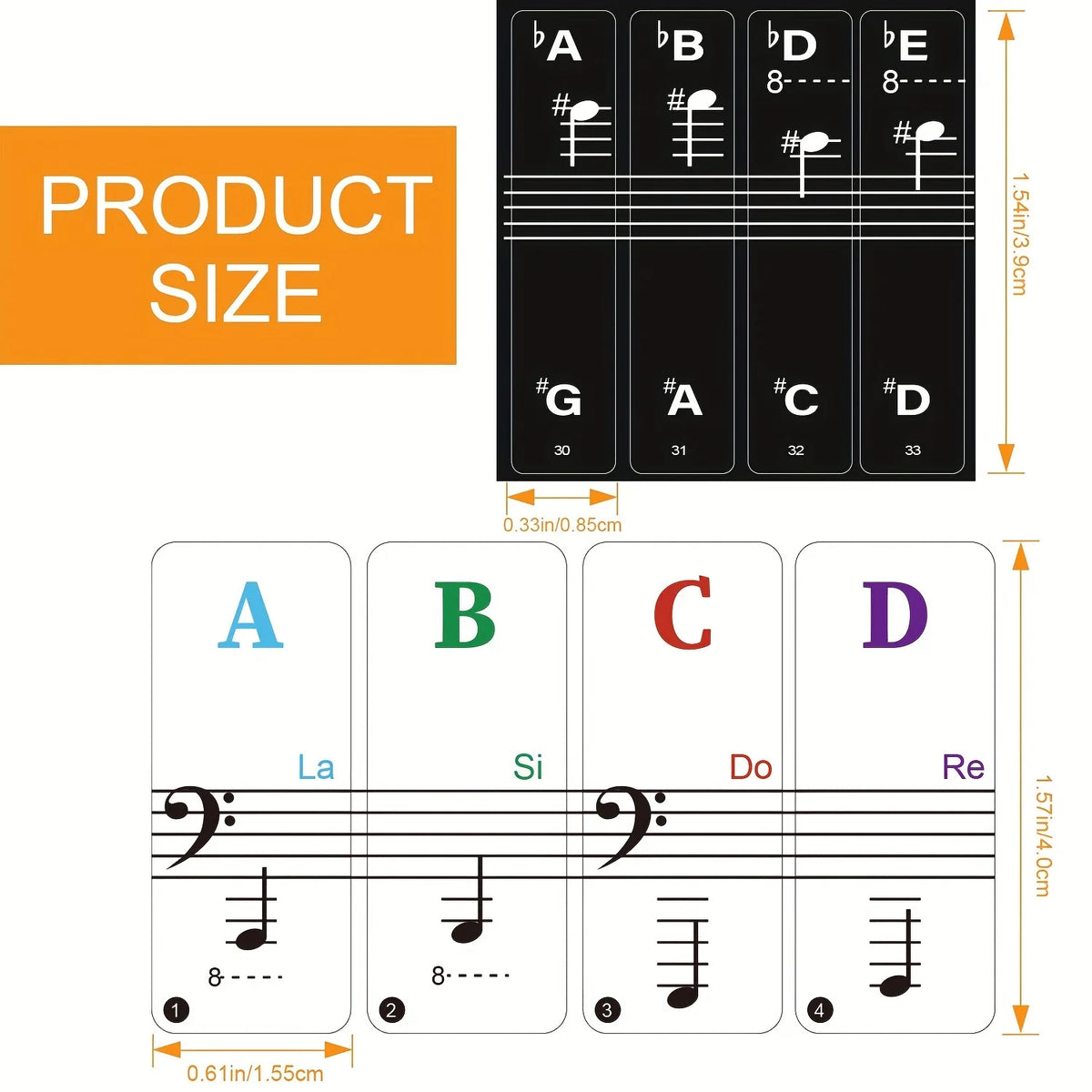 Piano Keyboard Stickers 88/61/54/49 Keys – 2 Sets Color Labels Piano Keyboard Stickers Babs