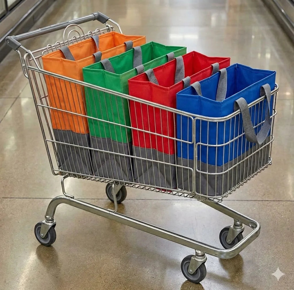 4-Pack Reusable Colorful Grocery Bags – Foldable Non-Woven Reusable Shopping Bags Babs