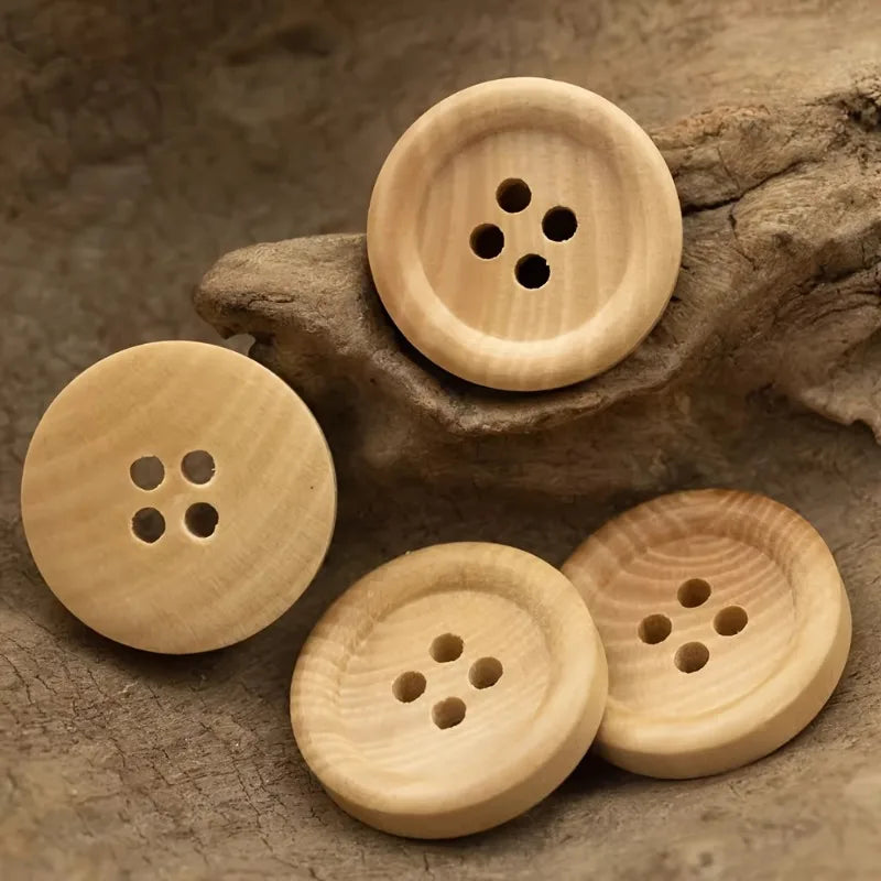 Natural Wood Buttons 4-Hole for Sewing & Crafts | Set Wood Sewing Buttons Babs