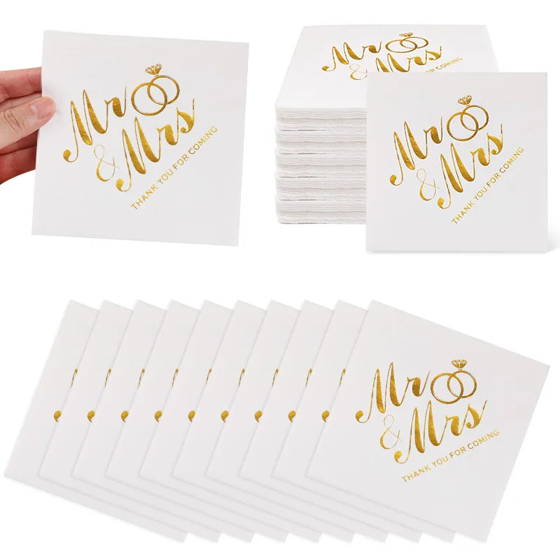 Mr & Mrs Bronzing Paper Napkins – Wedding & Bridal Shower Decorative Paper Napkins Babs
