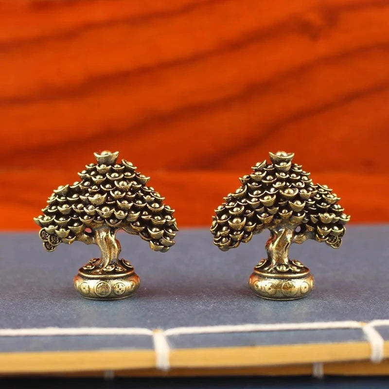 Brass Fortune Money Tree Figurine – Feng Shui Desk Sculpture Brass Desktop Sculpture Babs