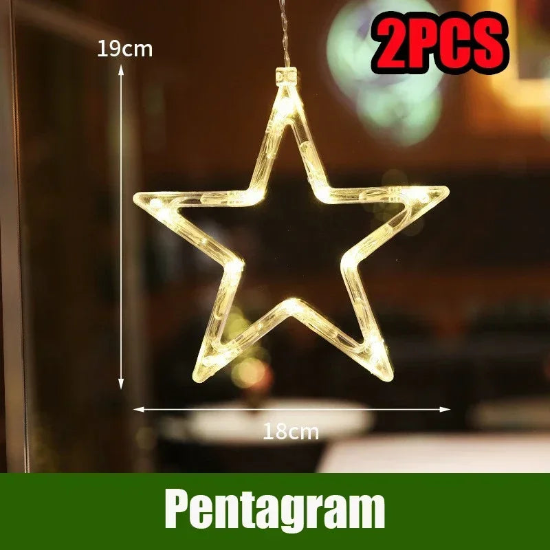 LED Christmas String Lights – Santa Claus Window Suction Cup Christmas String Lights Babs Pentagram-2pcs