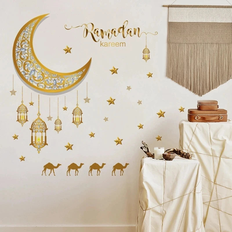Ramadan Kareem Wall Stickers Moon Star Lantern Eid Decals Festival Wall Decal Babs