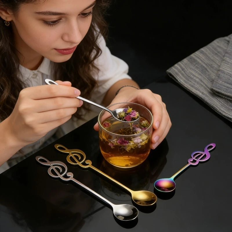 3pc Musical Note Stainless Steel Spoons | Gold Coffee Stirrers Decorative Spoon Set Babs