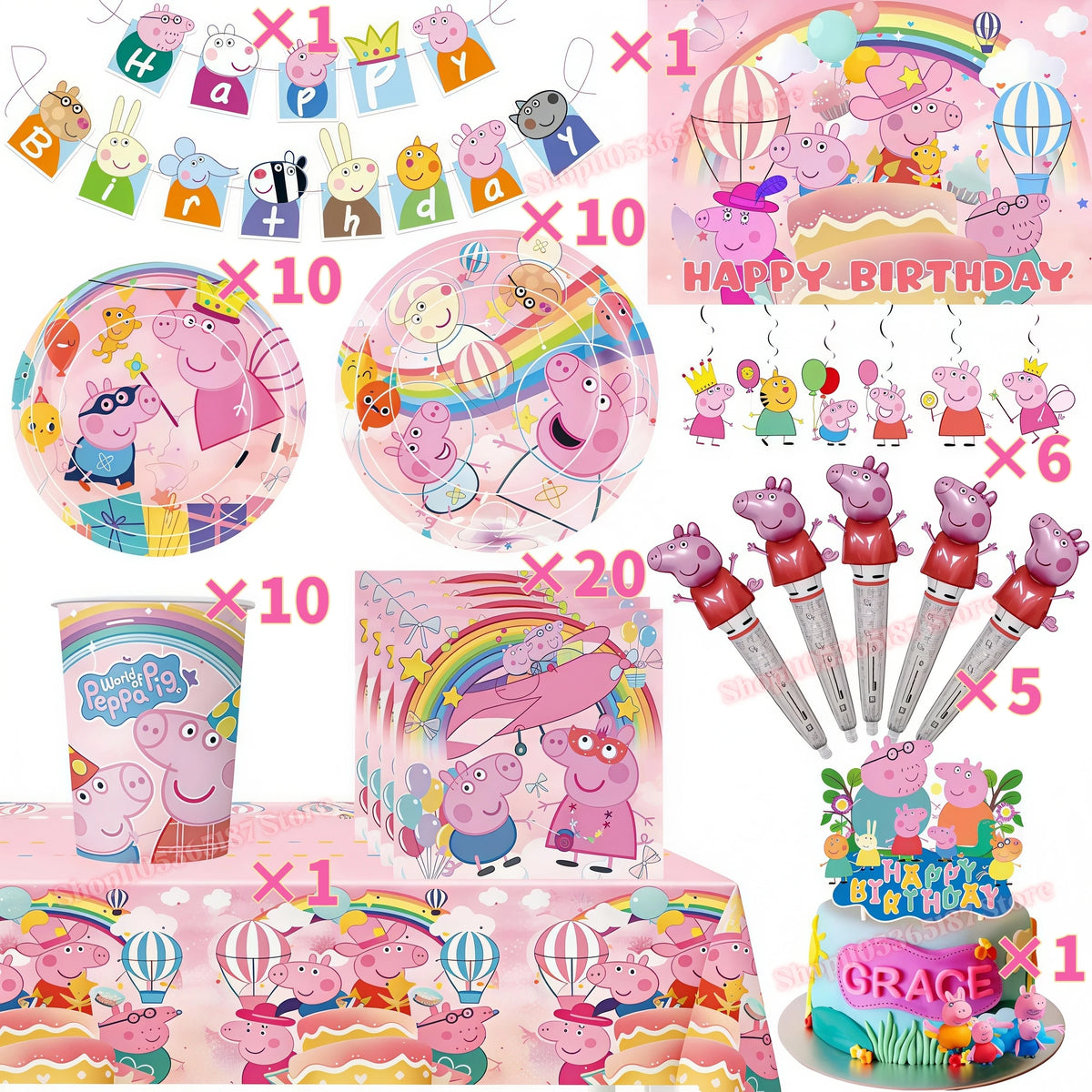 Peppa Pig Birthday Party Decoration Set – Balloons, Plates & More Kids Party Decoration Set Babs 65pcs others