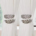 Metal Leaf Curtain Tiebacks with Adjustable Rings – Set of 2 Curtain Tiebacks Babs Silver -2pcs