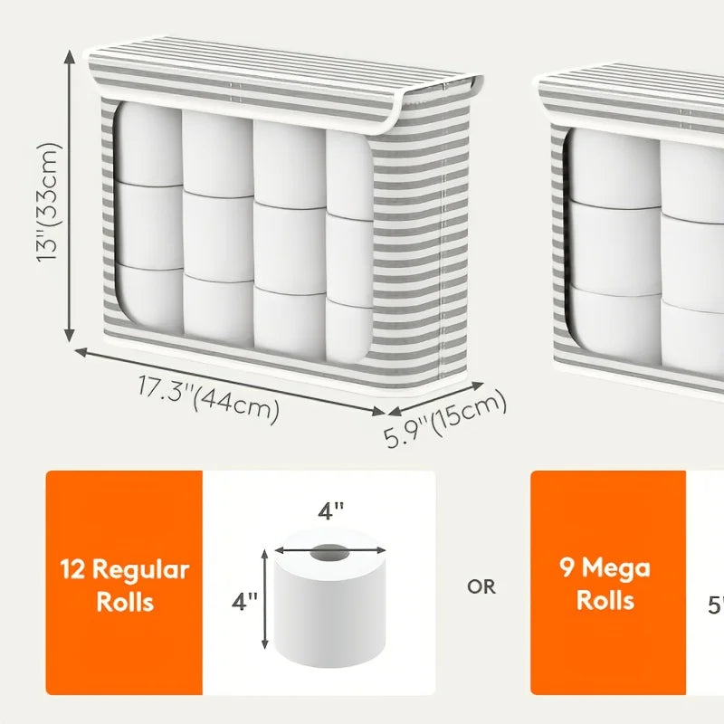 Foldable Fabric Toilet Paper Basket with Lid – Holds 12 Rolls Bathroom Storage Basket Babs