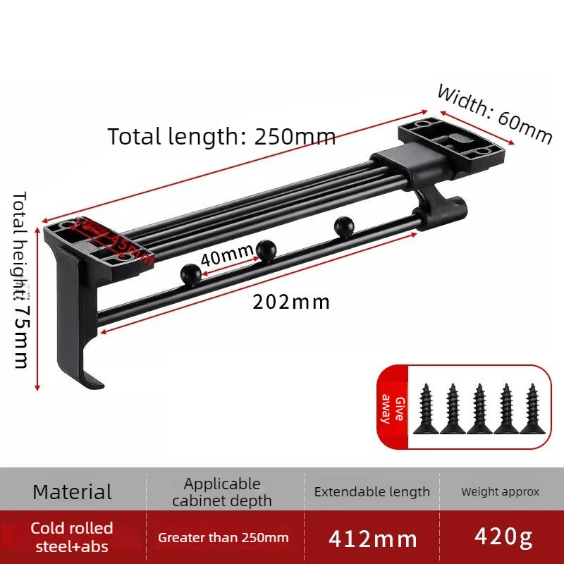 Telescopic Wardrobe Hanging Rod – Retractable Clothes Rack Wardrobe Hanging Rod Babs B-250mm