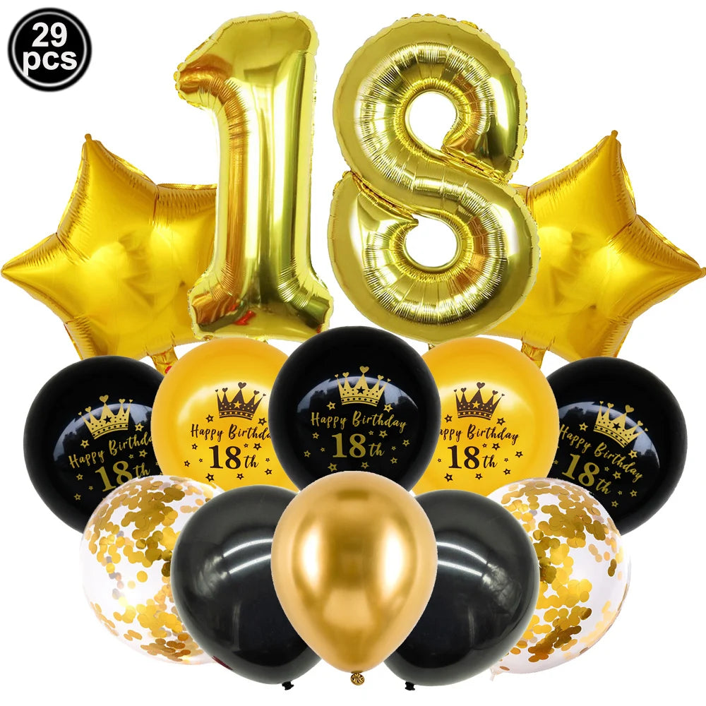 30/40th Birthday Balloon Set – Black Gold Foil & Confetti Decor Party Balloon Set Babs 18th As show