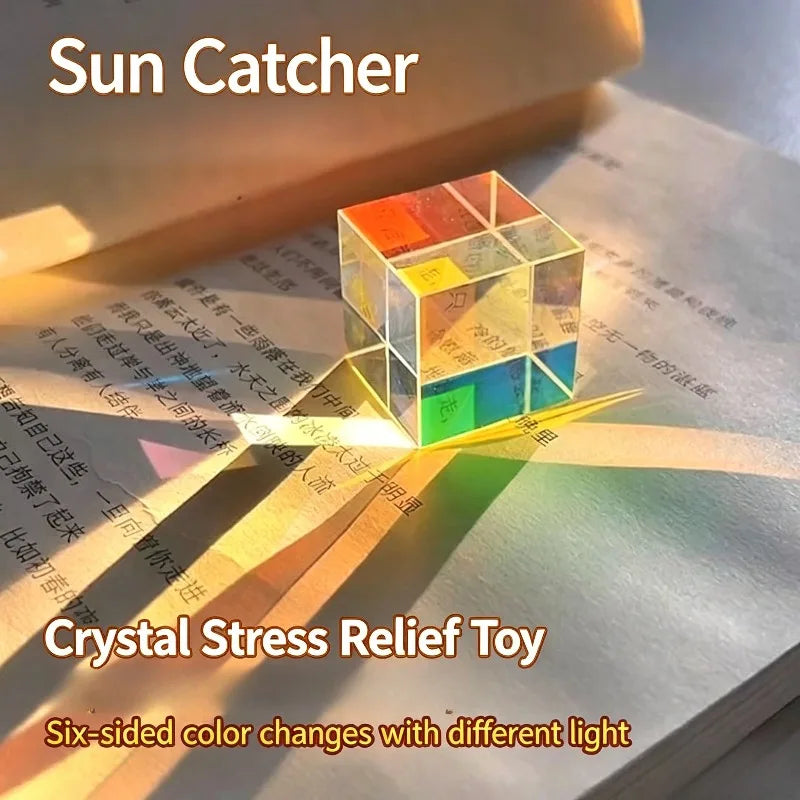 Prism Crystal Cube Sun Catcher – Rainbow Light Dispersion Décor Crystal Sun Catcher Babs