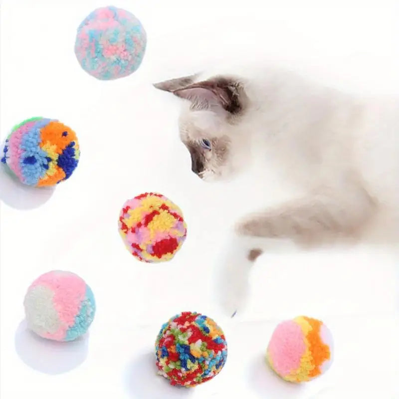 6-Pack Colorful Plush Wool Cat Toy Balls – 5cm Interactive Set Cat Toy Balls Babs