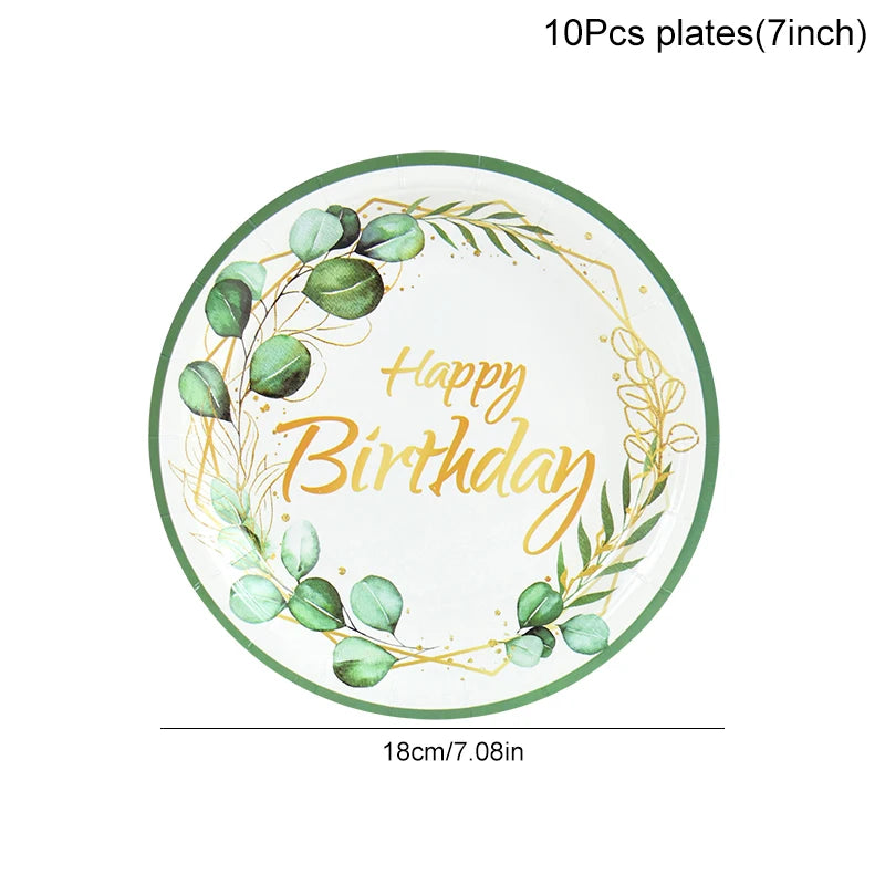 Eucalyptus Disposable Tableware Set – Paper Plates, Cups & Napkins Disposable Tableware Set Babs 10pcs 7inch plate