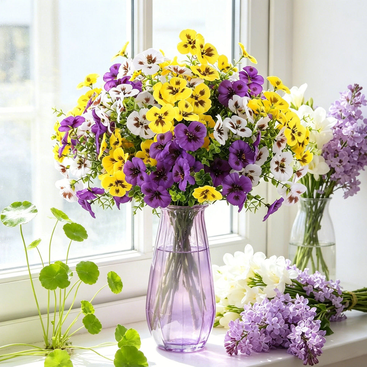 6 Bundles Artificial Silk Pansy Flowers for Wedding & Home Décor Artificial Flower Bouquet Babs