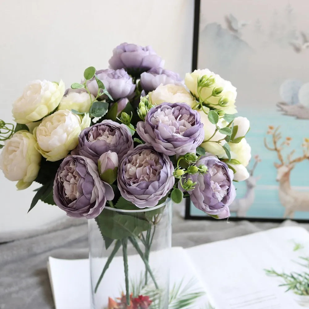 Silk Peony Artificial Flower Bouquet – Roses & Gypsophila, 12 Colors Artificial Flower Bouquet Babs
