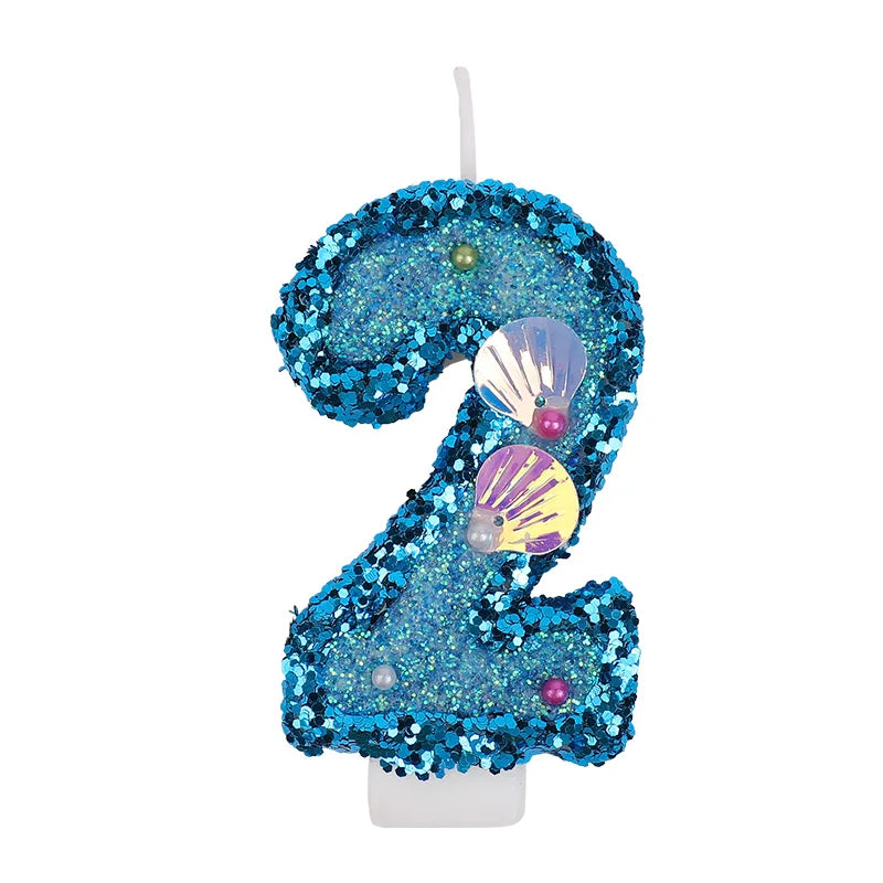 Glitter Blue Number Cake Candles – Mermaid Birthday Topper Birthday Cake Candles Babs 2