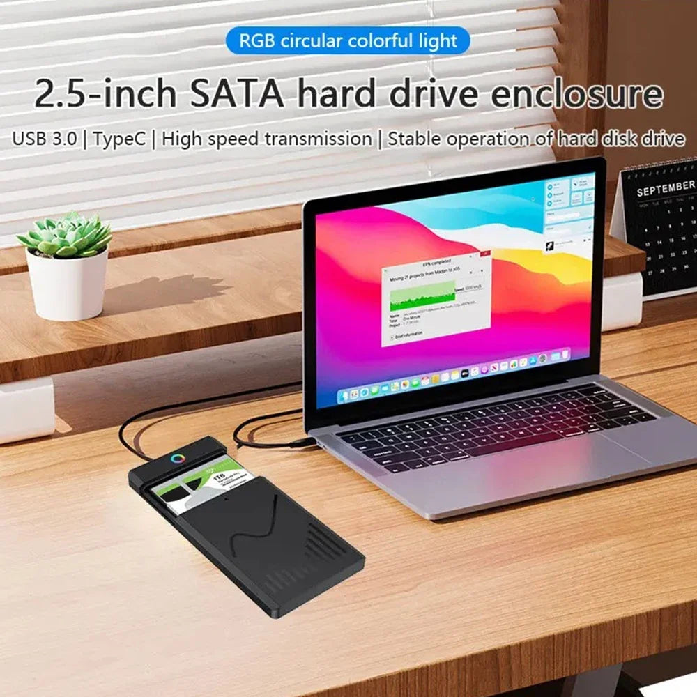 RGB USB 3.0 Type-C 2.5" SATA HDD SSD Enclosure – Tool-Free HDD SSD Enclosure Babs