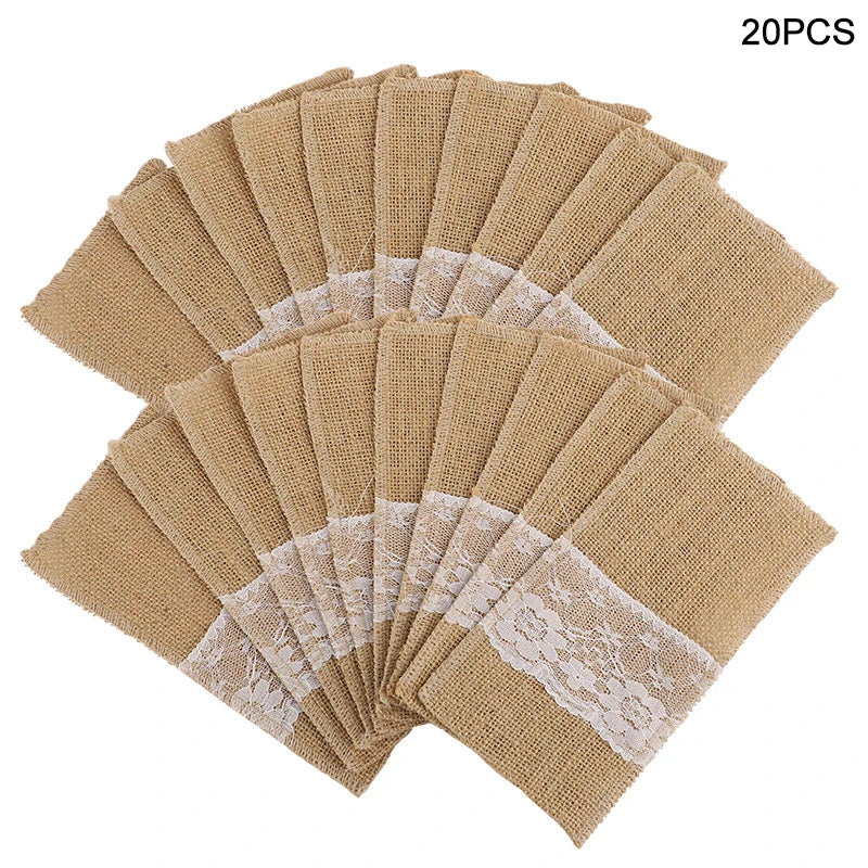 Rustic Burlap Cutlery Holder Bags | Wedding & Party Table Decor Cutlery Holder Bags Babs 20Pcs
