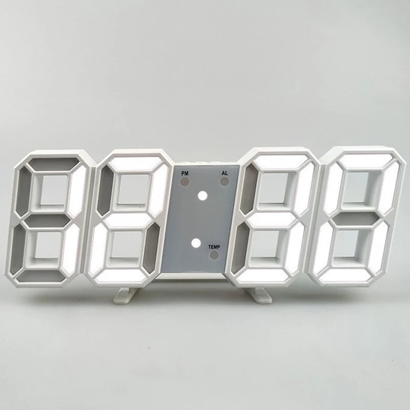 3D LED Digital Alarm Clock – Bedside, Wall & Glow Display LED Alarm Clock Babs White shell-White