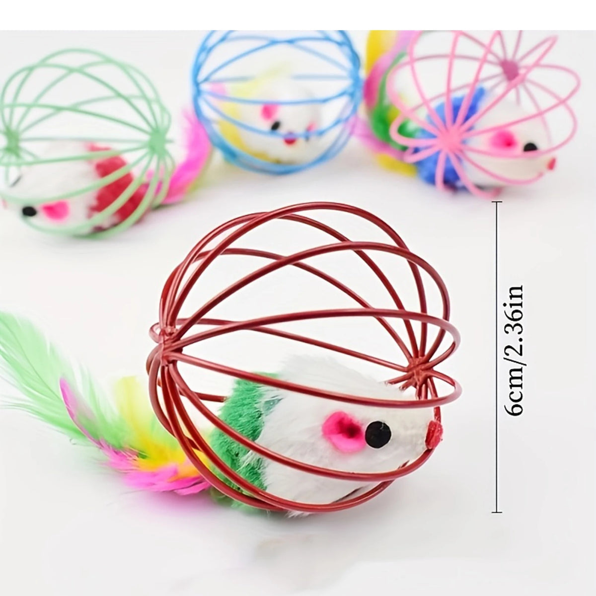 Interactive Cat Wire Cage Mouse Toy with Feather & Jingle Bell Interactive Cat Toy Babs 1PC One Size
