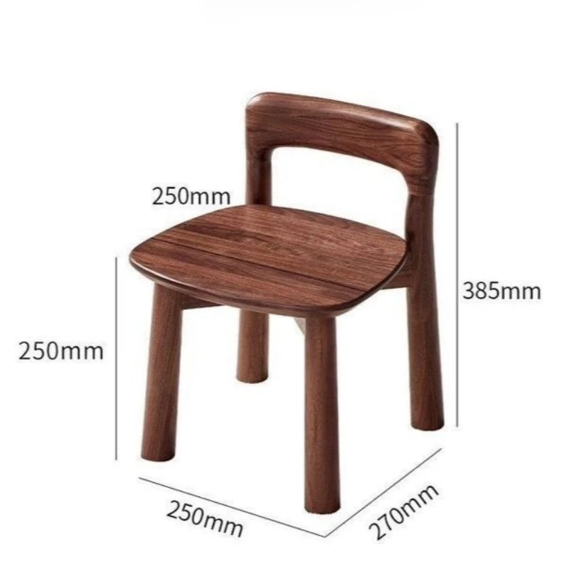 Nordic Walnut Wood Stool with Backrest – Modern Minimalist Chair Wooden Accent Stool Babs Small Chair