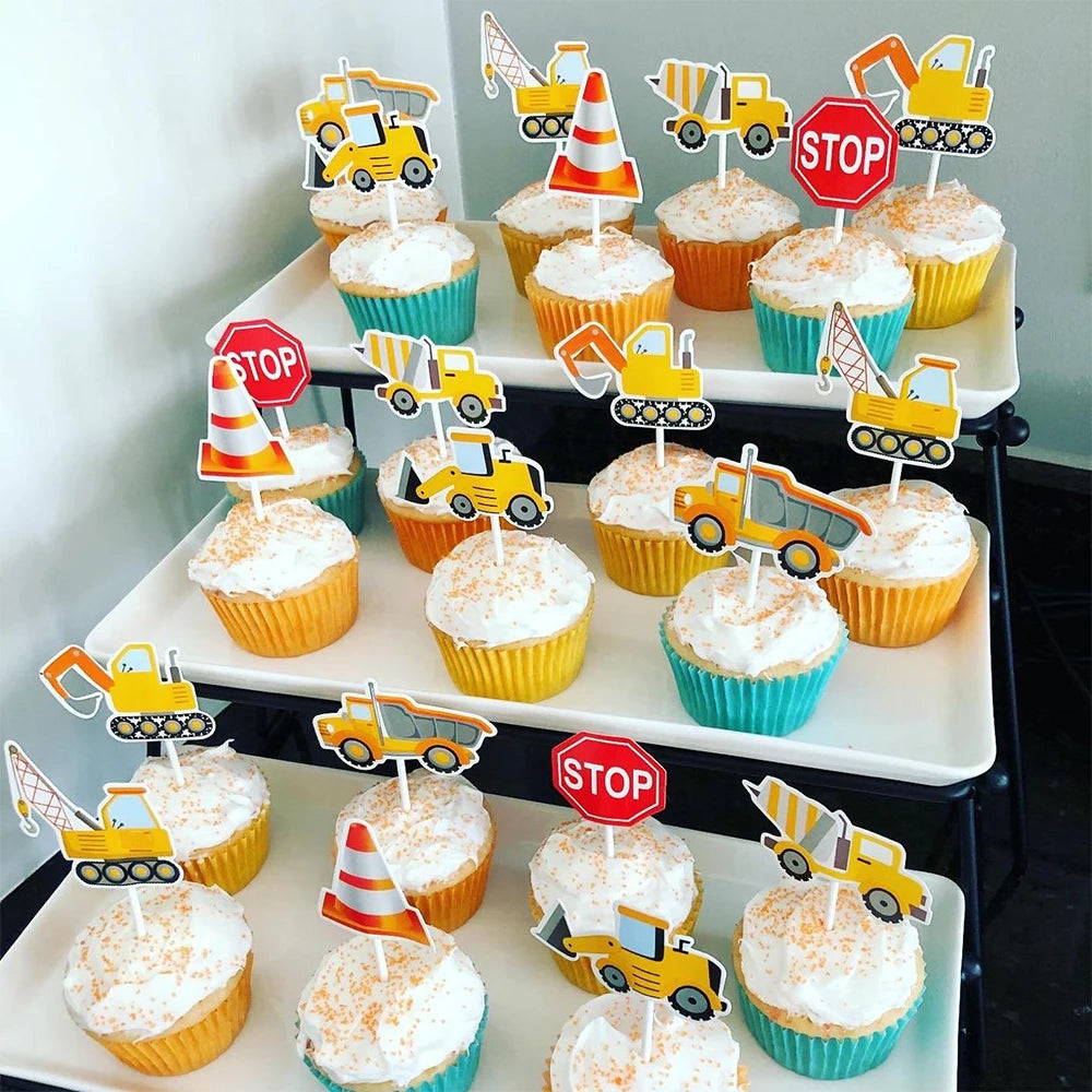 Construction Cake Toppers – Dump Truck & Excavator Party Decor Cake Toppers Babs