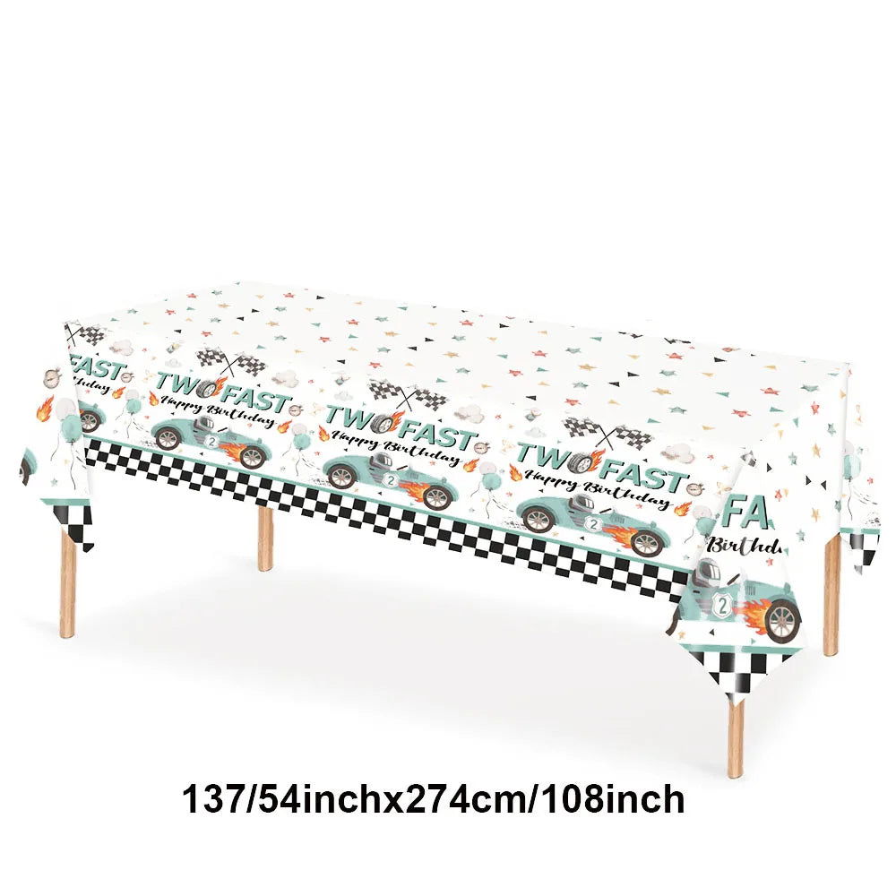 Race Car "Two Fast" 2nd Birthday Party Supplies Set Birthday Party Decor Babs tablecloth