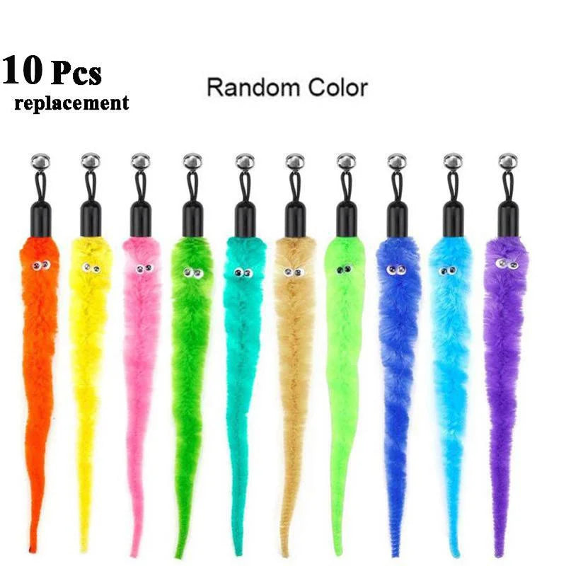 Worm Cat Toy Replacement Heads – Plush Teaser Wand Lures Cat Toy Replacement Babs 10Pcs Multicolor