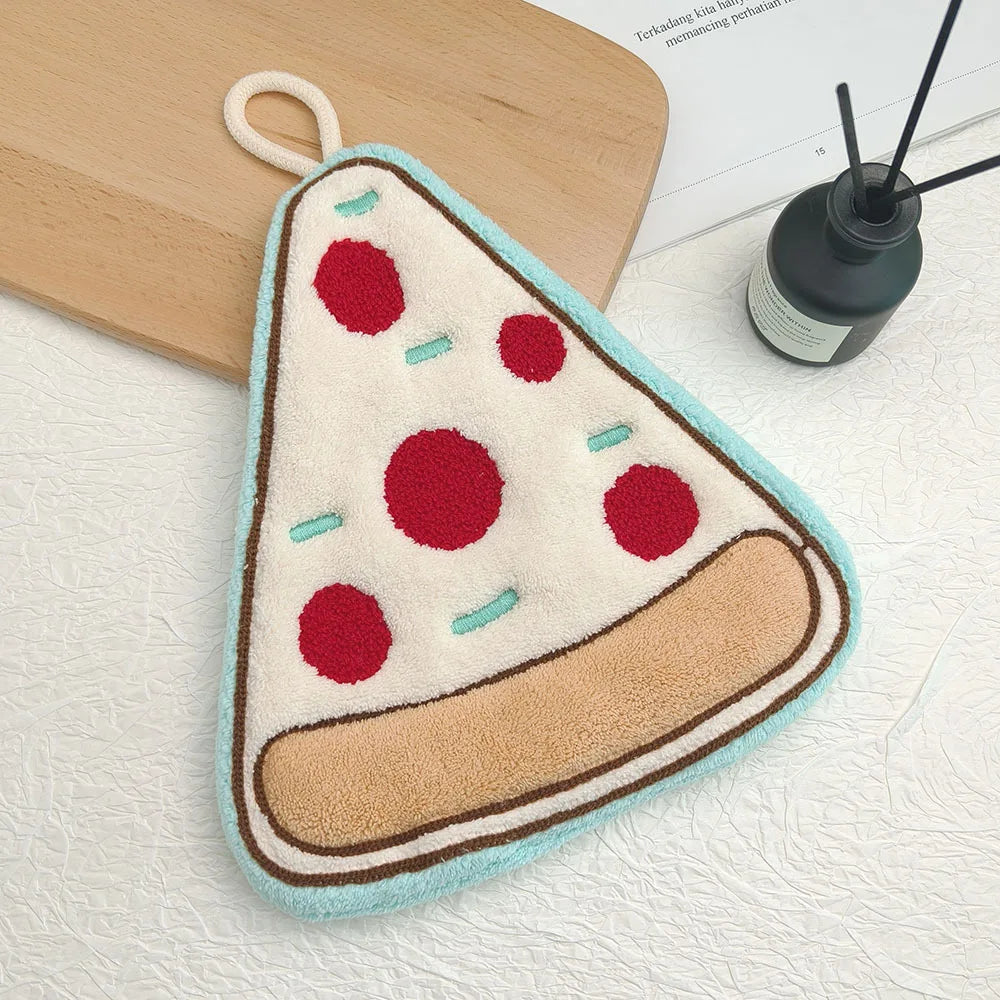 Cute Soft Hand Towels with Hanging Loop – Coral Fleece Hand Towels Babs Pizza