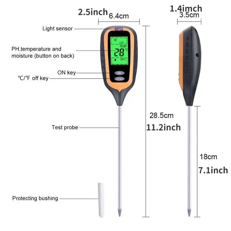 4-in-1 Soil pH Moisture Light & Temperature Tester | Plant Meter Soil Tester Meter Babs