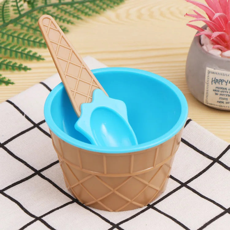 Kids Ice Cream Bowl & Spoon Set – Cute Dessert Gift for Children Kids Dessert Bowl Set Babs Blue