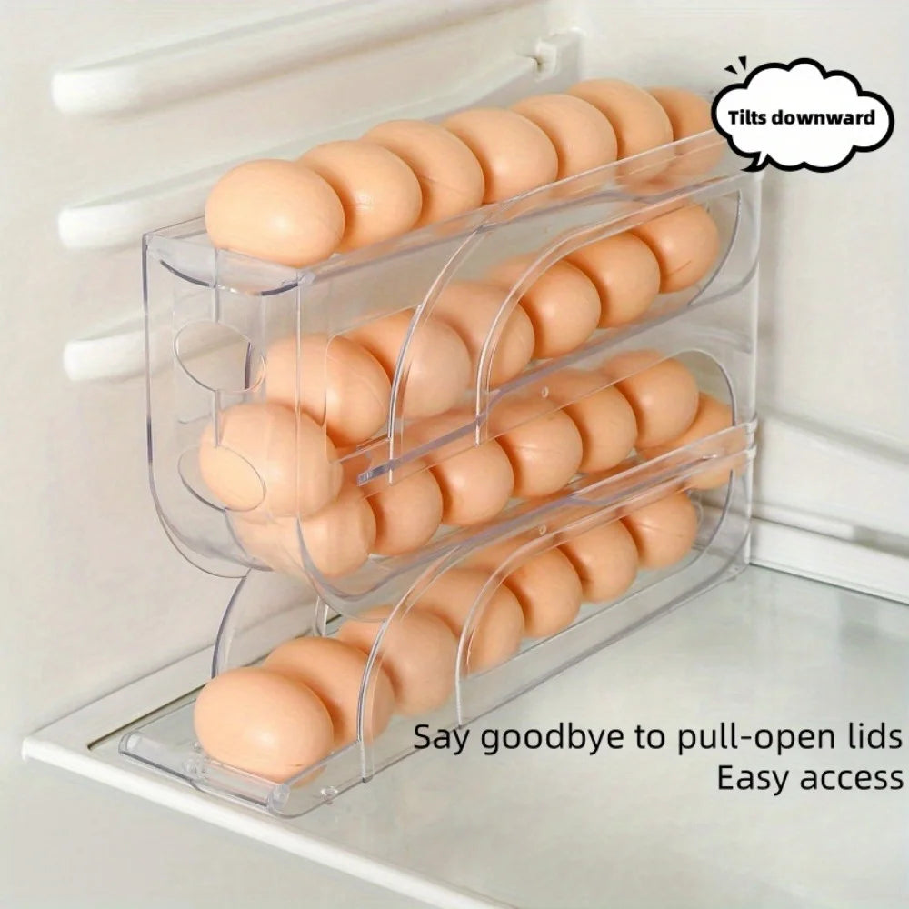 Automatic Rolling Egg Dispenser Tray – 20 or 30 Egg Organizer Egg Storage Organizer Babs