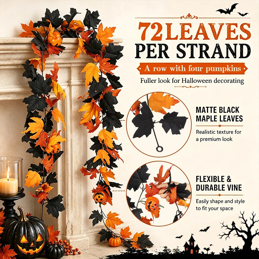 Artificial Autumn Maple Leaf Garland – Halloween & Fall Decor Artificial Leaf Garland Babs