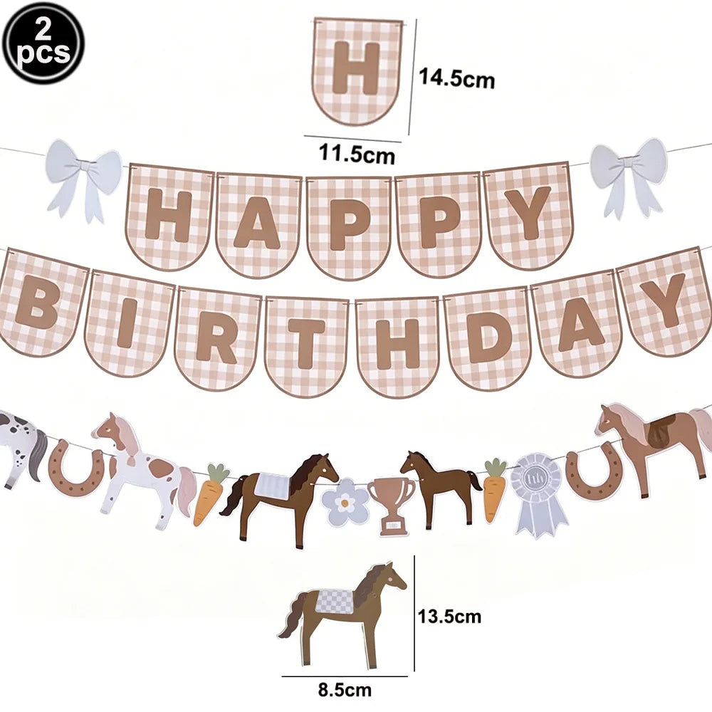 Boho Horse Birthday Party Banner & Foil Balloons Decor Set Party Decoration Set Babs 2pc set