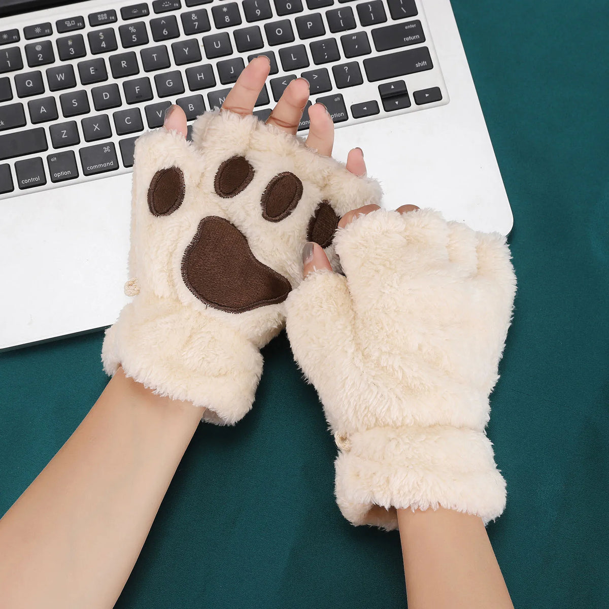 Plush Cat Paw Gloves – Fluffy Fingerless Mittens for Women Fingerless Plush Gloves Babs