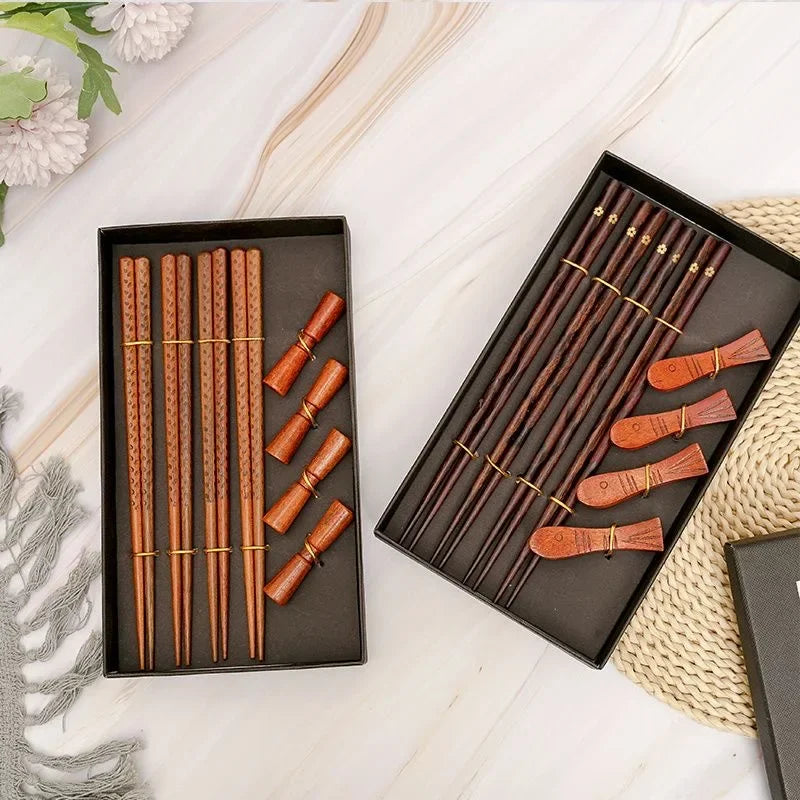 Japanese Style Wooden Chopsticks Gift Box Set – 4 Pairs & Rests Chopsticks Gift Set Babs