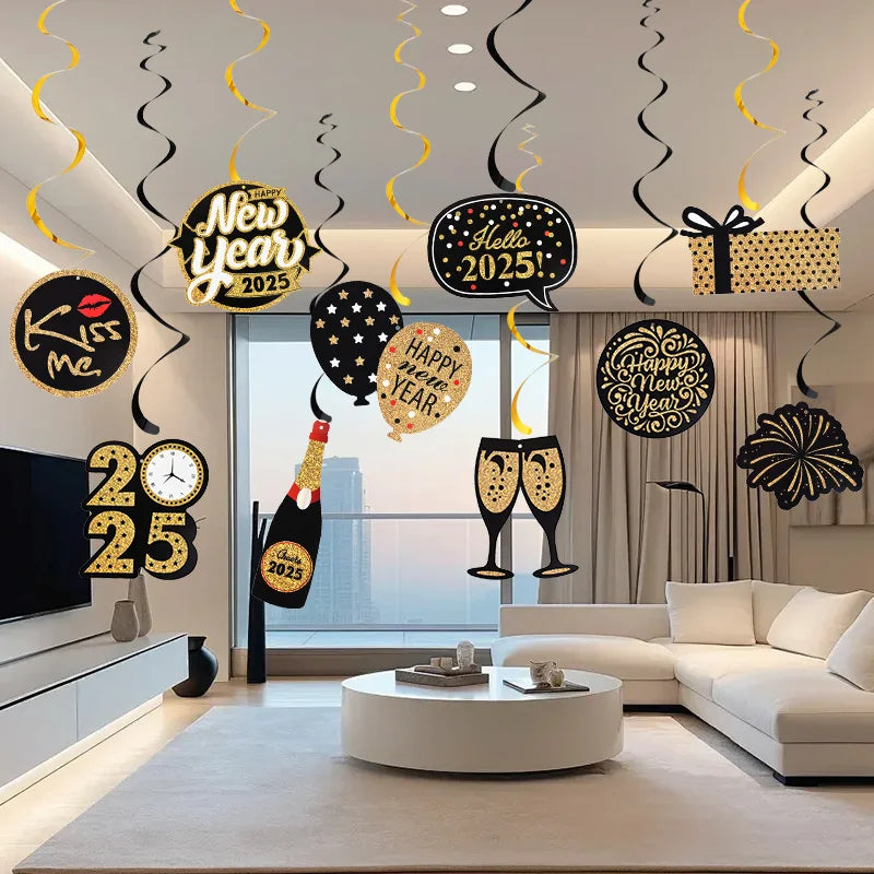 10-Pc Happy New Year 2025 Spiral Hanging Garland Party Decor Party Hanging Decoration Babs