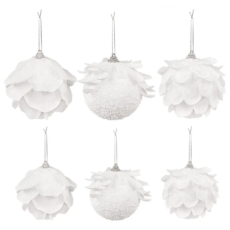 3pcs White Foam Christmas Ball Ornaments 8cm | Xmas Tree Decor Christmas Ornaments Babs