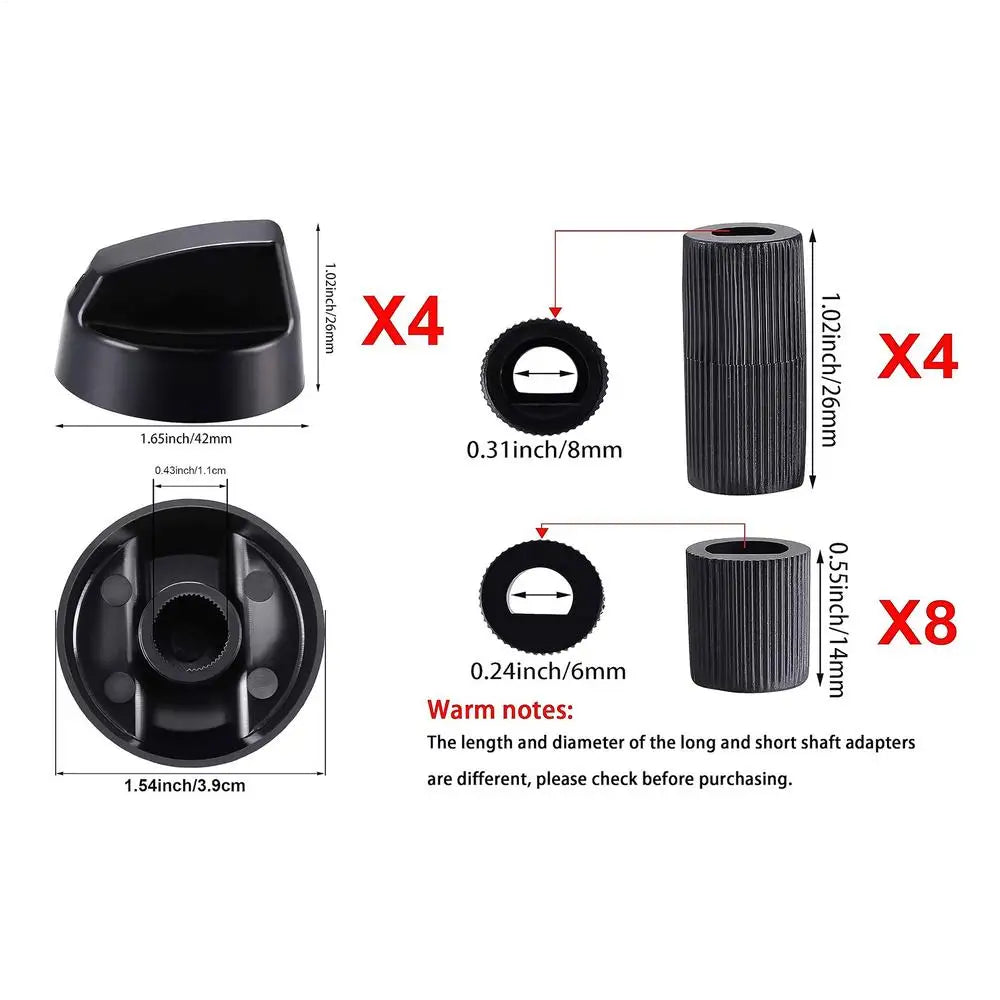 4-Pack Gas Stove Replacement Control Knobs – Oven & Hob ABS Stove Control Knobs Babs Black