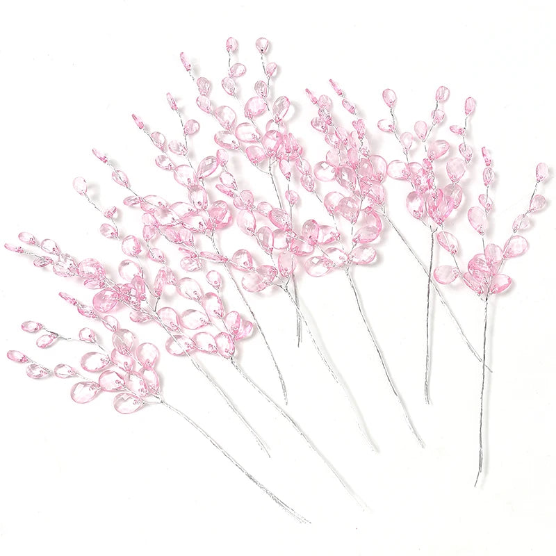 10Pcs Acrylic Crystal Teardrop Bead Bouquet – DIY Wedding Décor Artificial Flower Bouquet Babs Pink 10Pcs