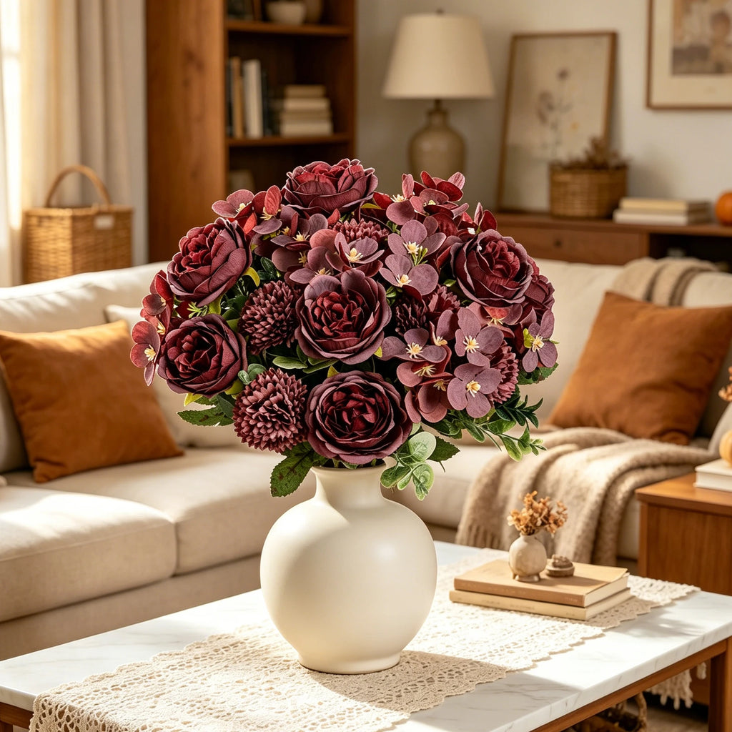 Silk Peony Chrysanthemum Artificial Flower Bouquet | Home & Wedding Artificial Flower Bouquet Babs