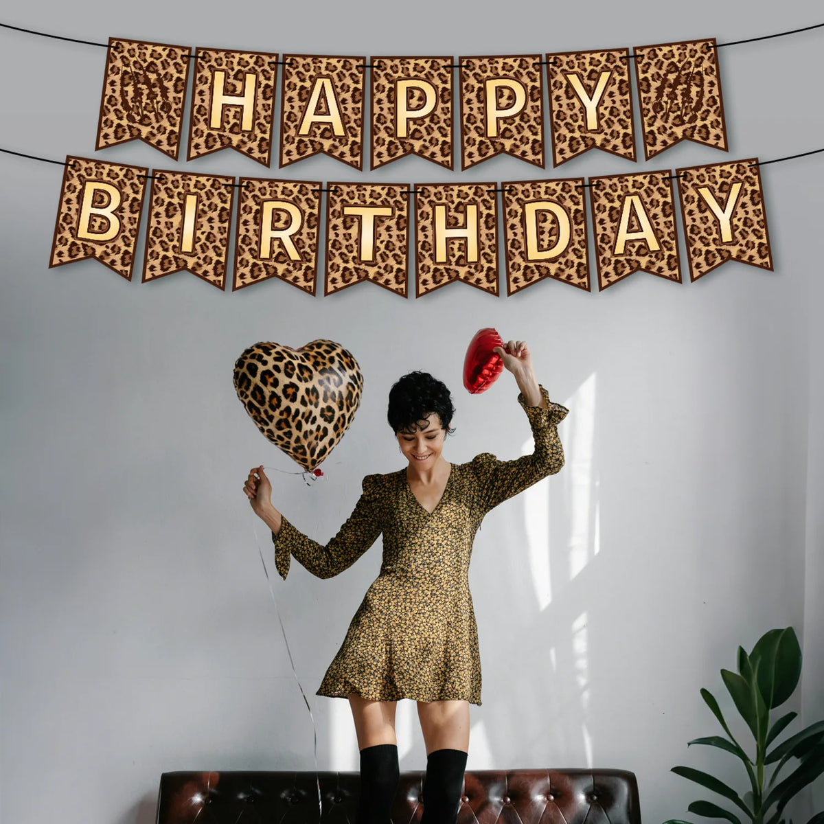 Leopard Print Birthday Banner & Balloon Party Decor Set Party Decoration Set Babs