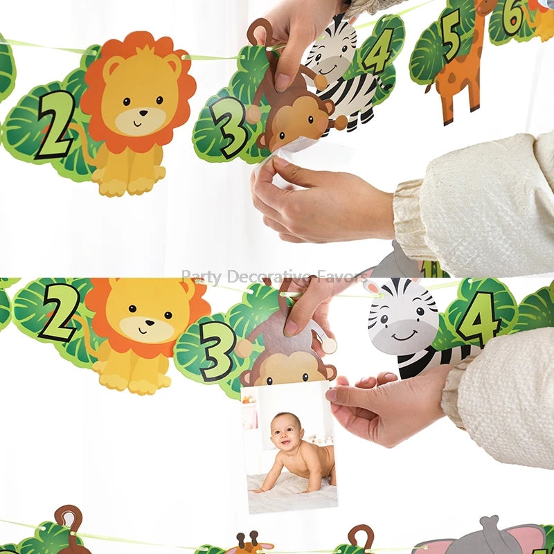 Wild One 1st Birthday Jungle Safari Photo Banner Garland Party Banner Garland Babs