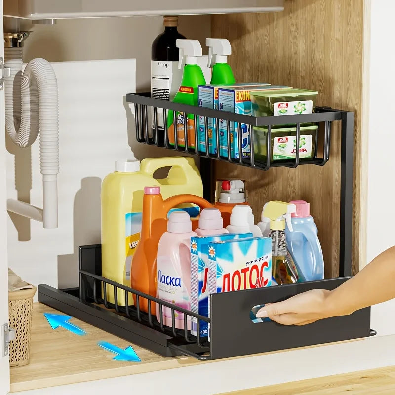 2-Tier Sliding Under Sink Organizer – Rustproof Steel Storage Under Sink Organizer Babs