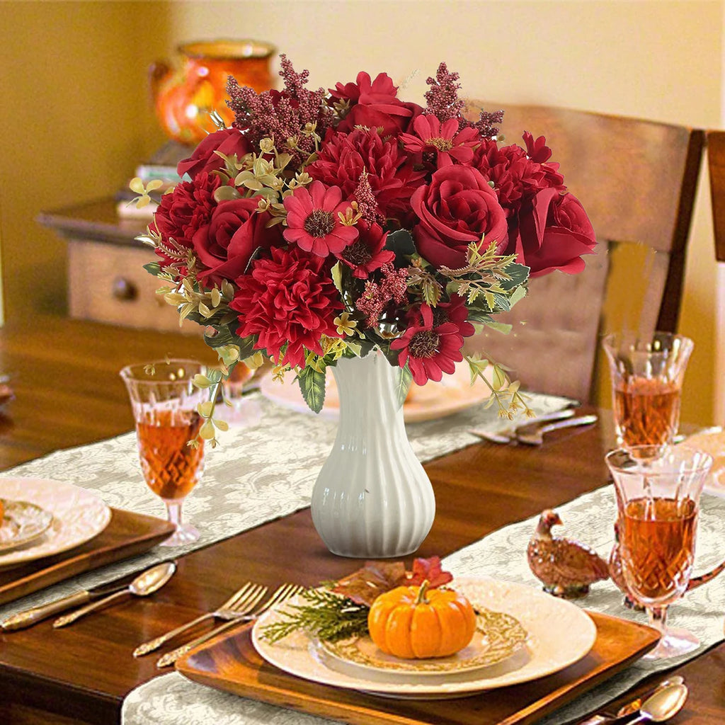 Silk Rose & Chrysanthemum Artificial Bouquet – 1 or 3 Pcs Artificial Flower Bouquet Babs