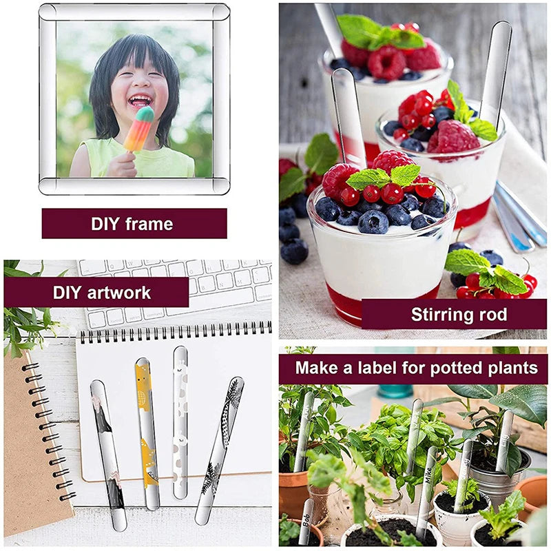 20Pcs Clear Acrylic Reusable Popsicle & Ice Cream Sticks Ice Cream Sticks Babs