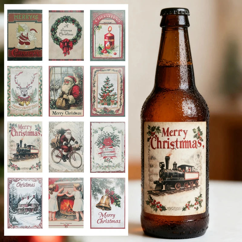 12PCS Christmas Bottle & Glass Stickers – New Year 2026 Party Holiday Party Stickers Babs Style 3 10x15CM
